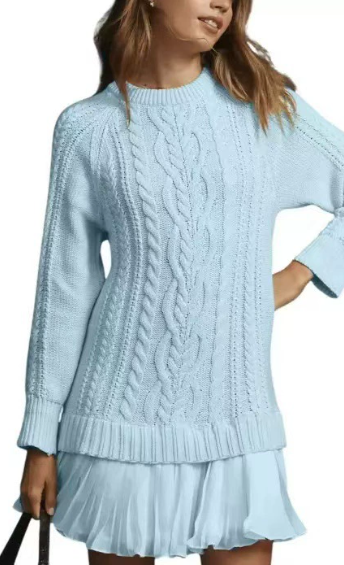 🧶🍂 Robe en maille confortable pour femme, confectionnée dans un mélange de laine – maille torsadée, douce et chaude pour l'automne/hiver 
