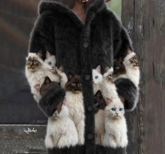 (Neuheit) Kuschelwohl™ Plüsch-Umhang mit 3D-Katzenmotiv & Kapuze – 🎄 Exklusiver Weihnachts-Deal