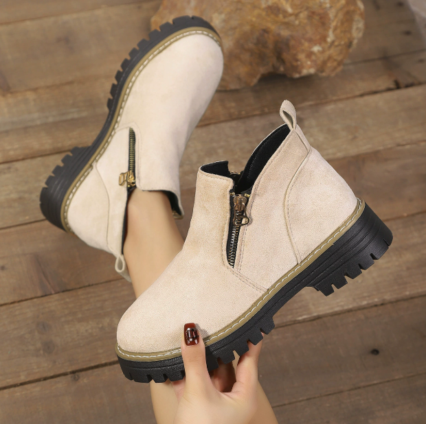 Bottines pour femmes à bout rond et fermeture éclair latérale 