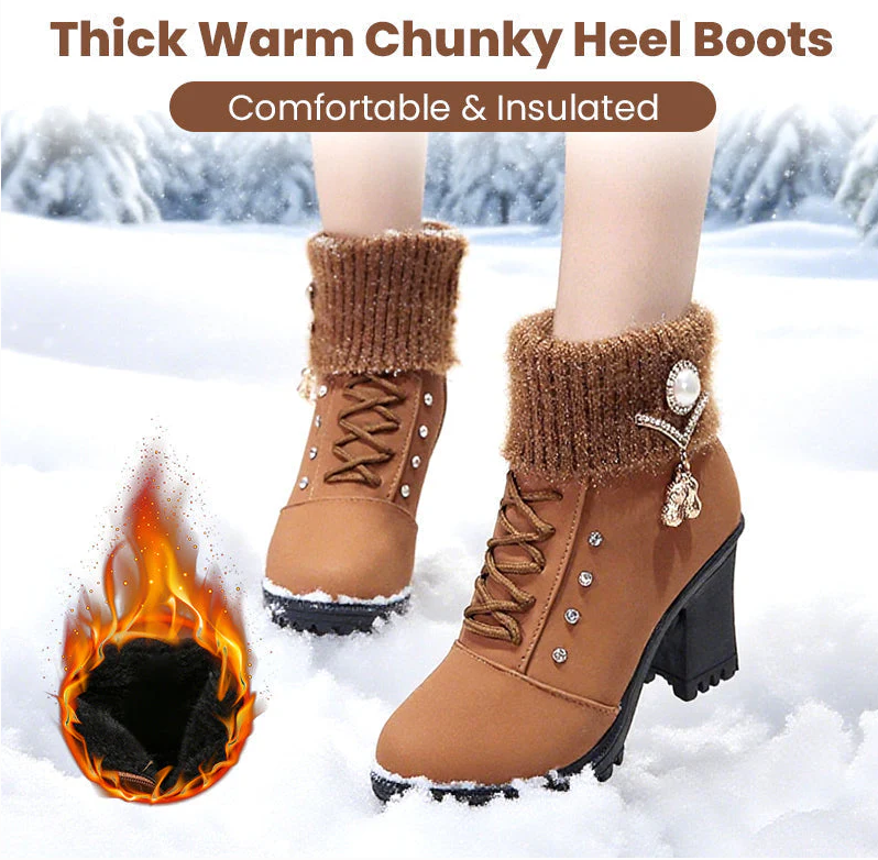 Méga offre du Black Friday ! – 50 % de réduction ! 🔥 Bottines à talons carrés pour femmes, doublées et chaudes
