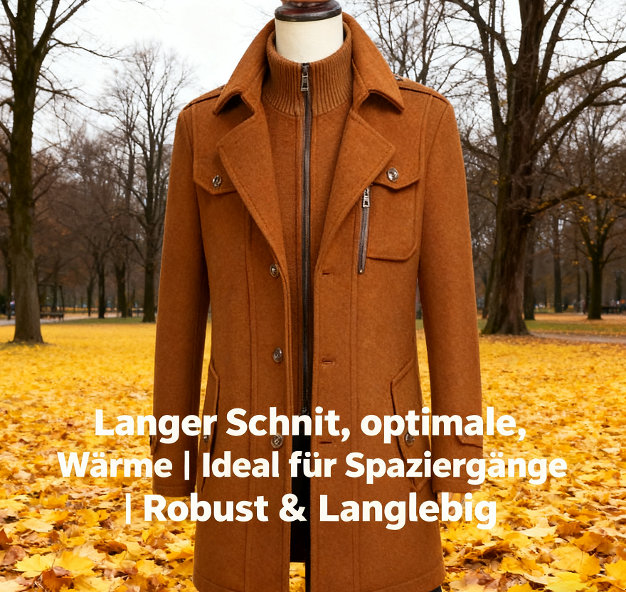 Herren-Wintermantel Klassischer Trenchcoat Herren-Langer Trenchcoat Slim-Fit-Mantel Warmes Mäntel aus Wollmischung Trenchcoat