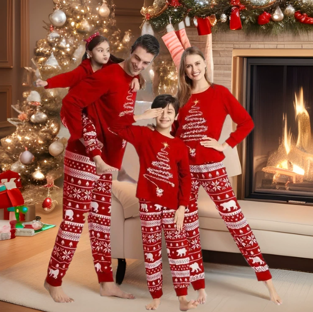 🎅✨ Ensemble pyjama de Noël douillet pour toute la famille – Convient aux parents et aux enfants | Offre de Noël – 40 % de réduction 🎁 