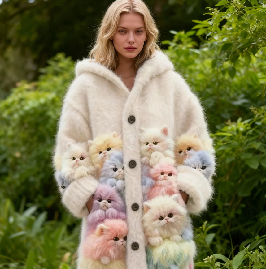 (Neuheit) Kuschelwohl™ Plüsch-Umhang mit 3D-Katzenmotiv & Kapuze – 🎄 Exklusiver Weihnachts-Deal