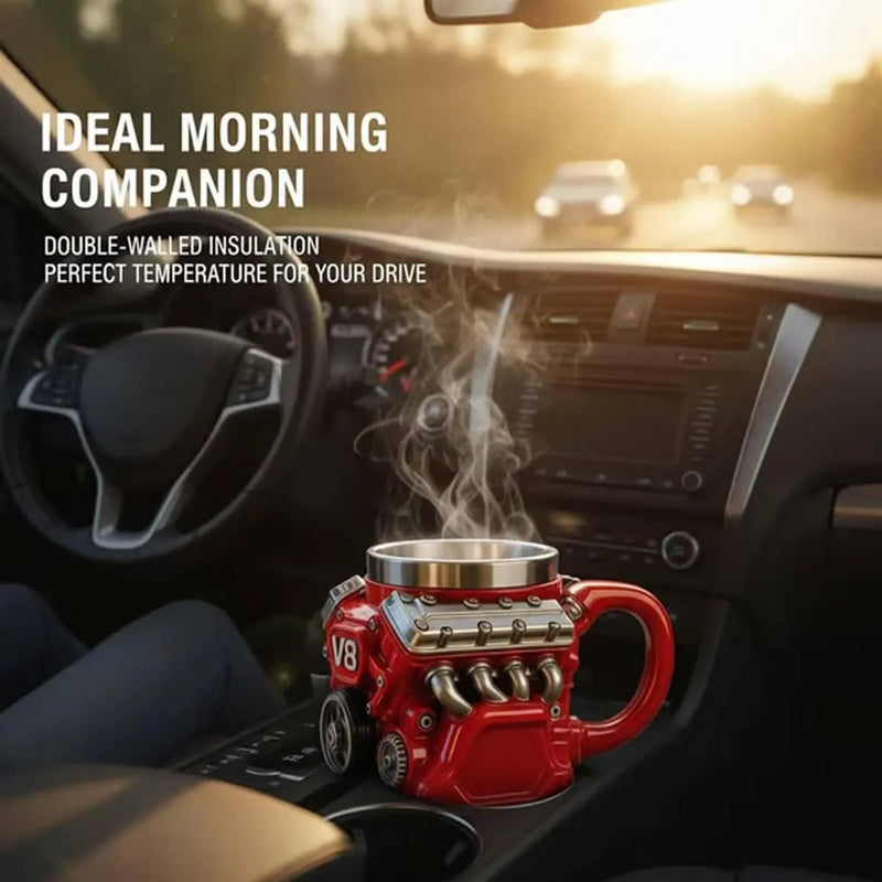 Edelstahlbecher mit V8-Motormotiv
