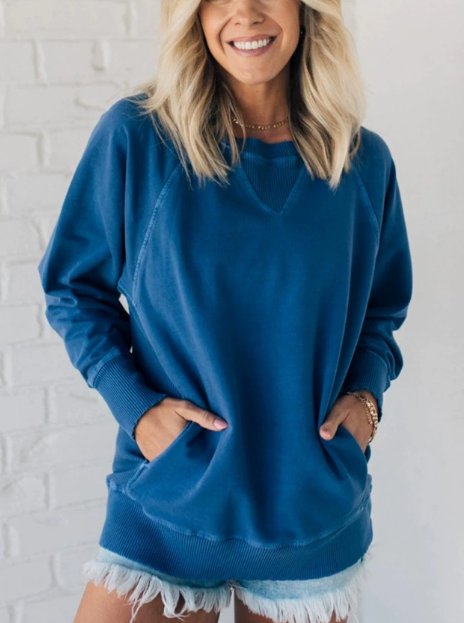 👚Damen-Pullover mit Taschen und Rippenmuster