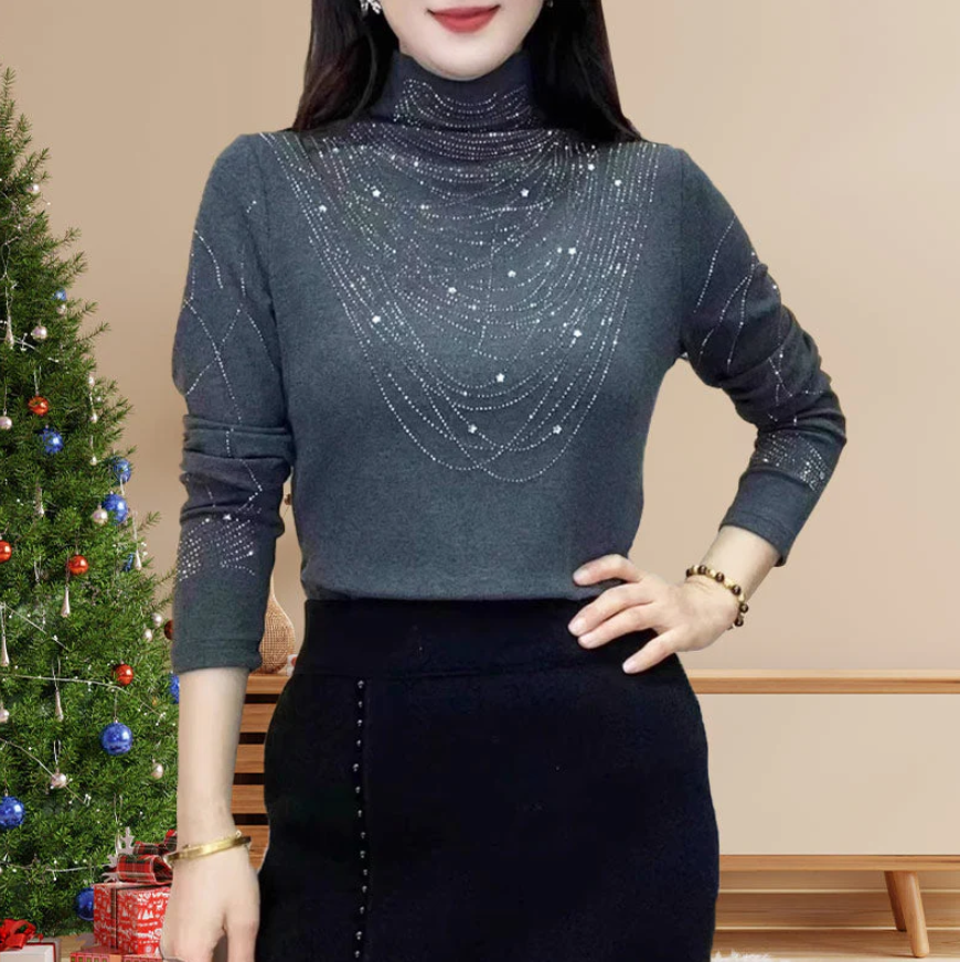 Gepolsterte Damenbluse mit hohem Kragen und langen Ärmeln