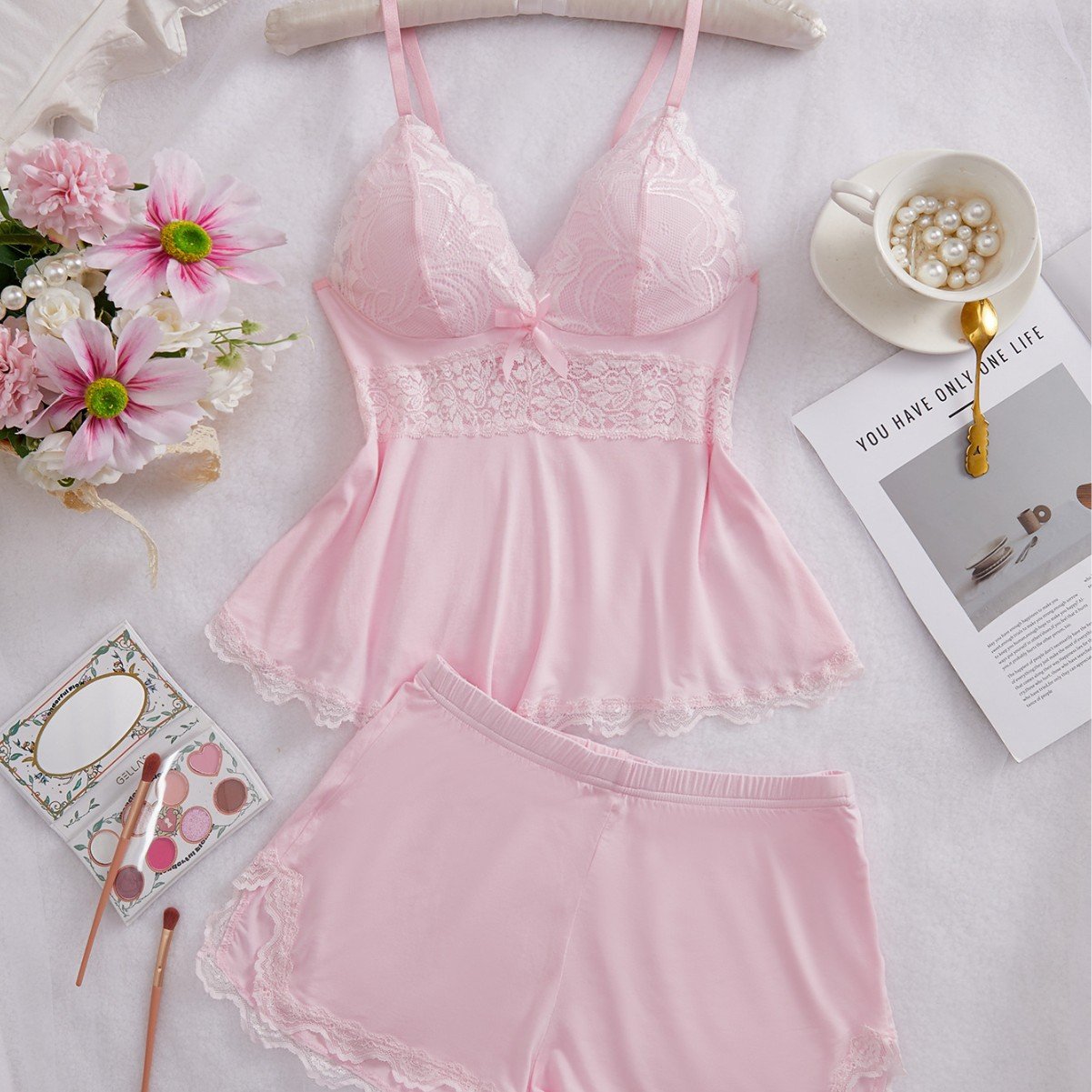 💃Damen-Dessous-Set, Pyjama- und Höschen-Set, Camisole-Set, Schlafanzüge aus Modalstoff mit Blumenmuster und Spitze