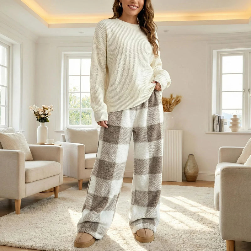 Vintage-Winterhose für Damen mit Karomuster und Fleece-Futter