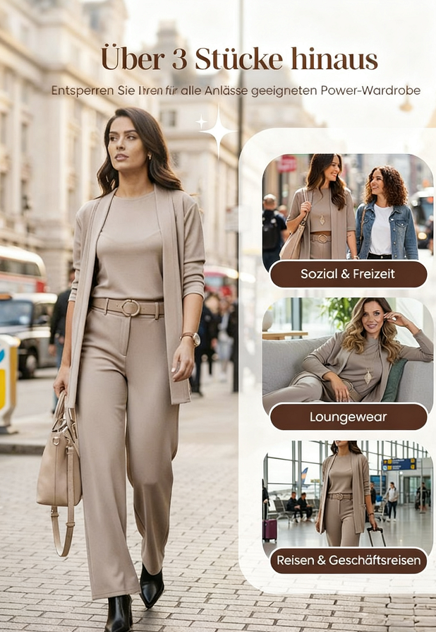 👗 Kuschelwohl Damen Business Set – Elegantes, bequemes 3-teiliges Set mit Hosen und Cardigan für den perfekten City-Look 🌟