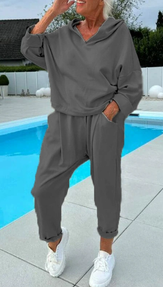 💖Begrenzter Verkauf 50 % RABATT💖Zweiteiliges einfarbiges Kapuzenpullover-Set für Damen