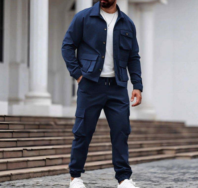 Ensemble 2 pièces pour homme : veste rétro et pantalon cargo 