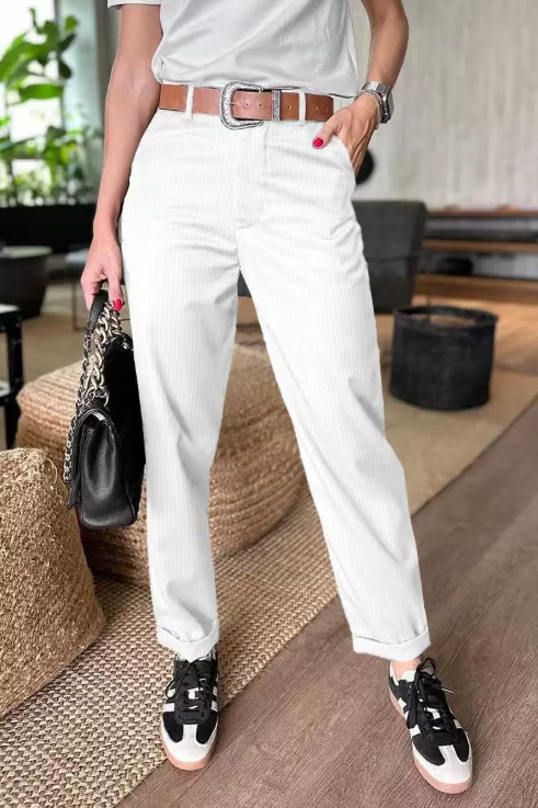 🍃 Pantalon blazer taille haute, coupe droite et décontractée, pour femme 