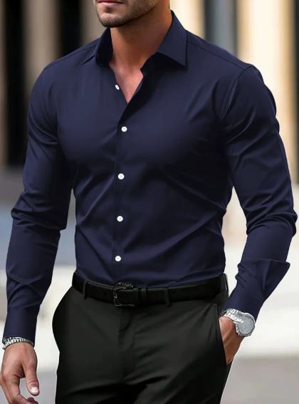 Chemise business homme confortable – Coupe ajustée, élastique et facile à repasser | Manches longues