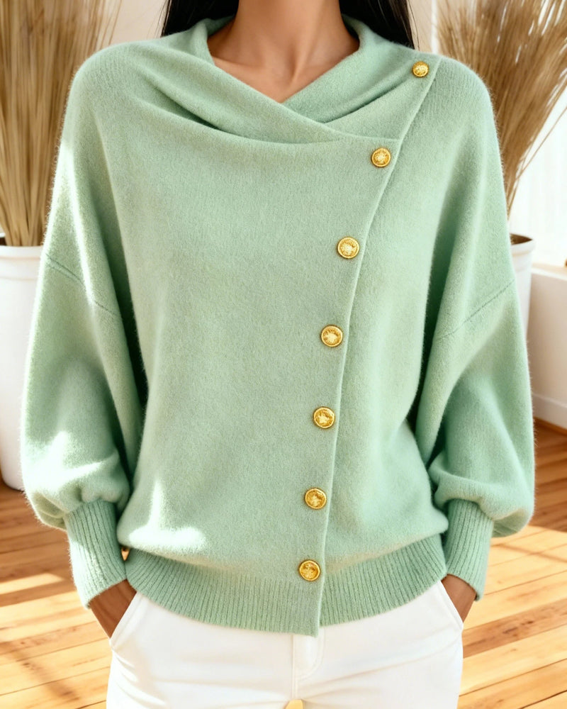 Stricktop für Damen mit Swingkragen und Knopfleiste