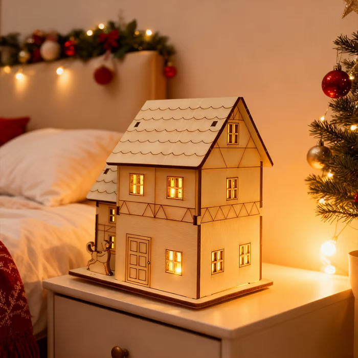 🎅Offres spéciales Noël - Maisons de Noël en bois illuminées, faites maison, pour les loisirs créatifs 
