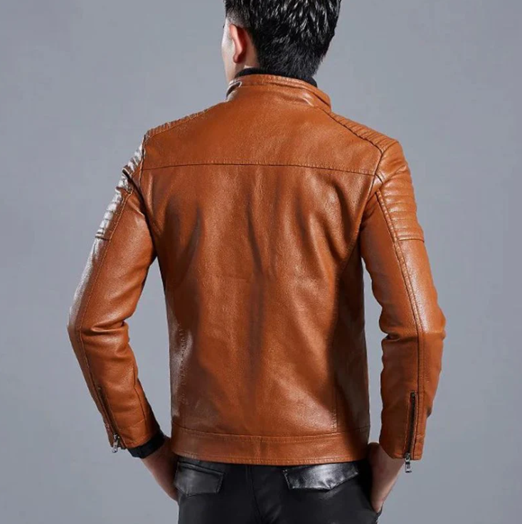 🔥 Offre à durée limitée 🔥 Blouson de motard en cuir pour homme avec col montant 