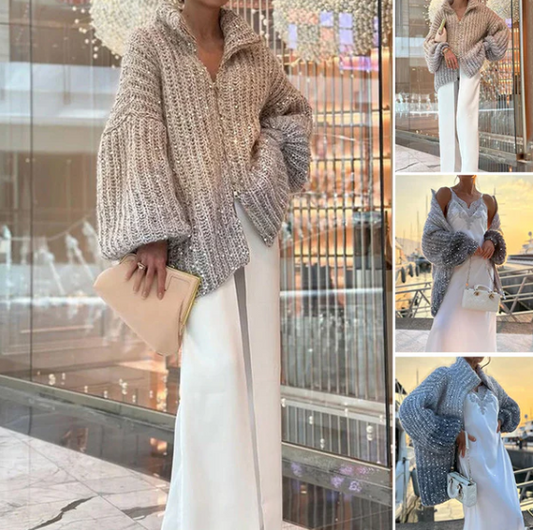 🎅Frühweihnachtsangebote – 55 % RABATT🎄Strickpulloverjacke mit einfarbigen Pailletten