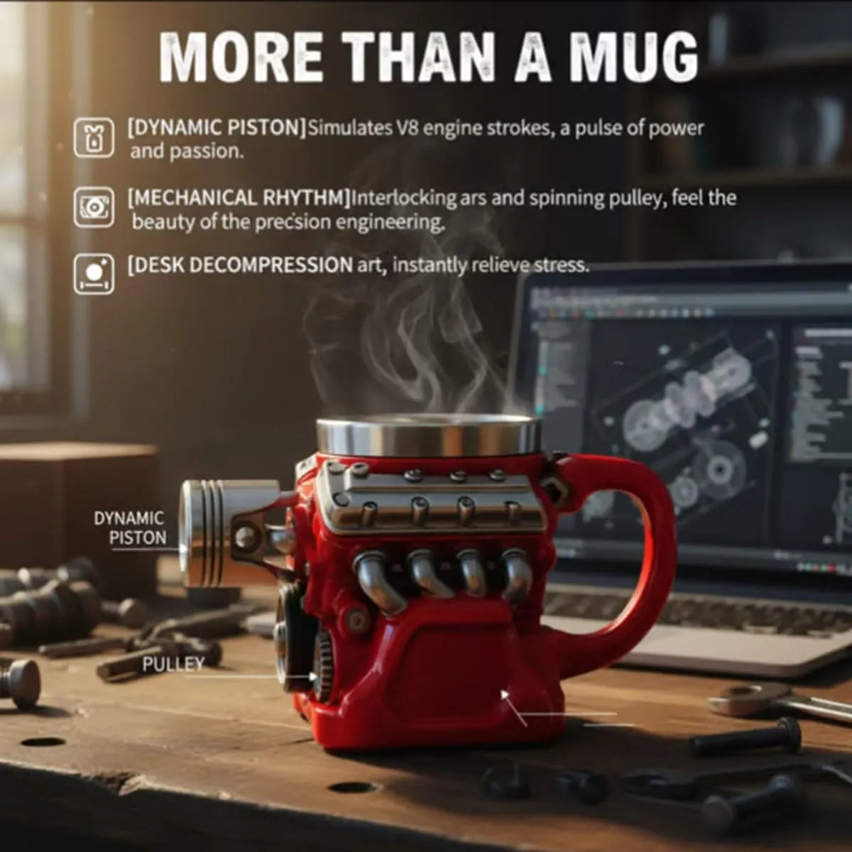 Edelstahlbecher mit V8-Motormotiv