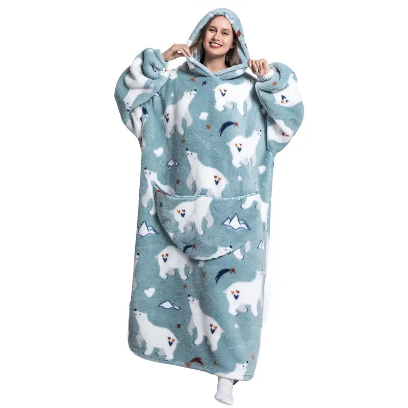 (Neuheiten) Kuschelwohl™ Oversized Hoodie-Decke aus Sherpa-Fleece mit Riesen-Tasche – 🎄 Großer Weihnachts-Sale