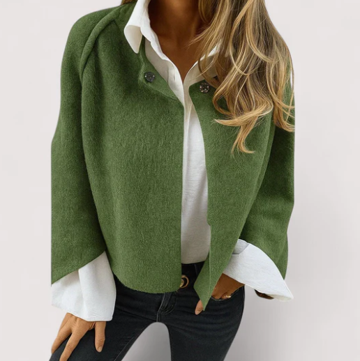 🧥✨ Gilet douillet en maille duveteuse – veste courte à manches larges et boutons élégants