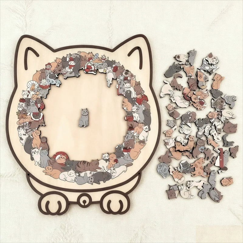 🎁Vente de Noël : 50 % de réduction🎅 Puzzle en bois de 5 pièces aux couleurs de Morandi, en forme de chat 
