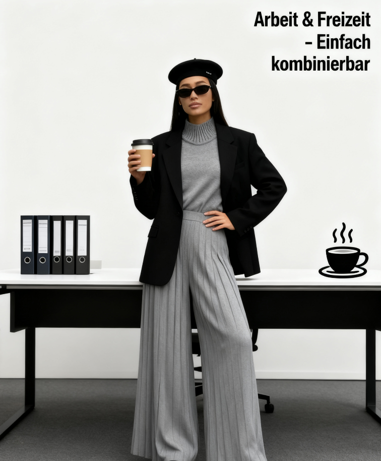 Elegantes Strickset mit hohem Kragen für DamenElegantes Strickset mit hohem Kragen für Damen