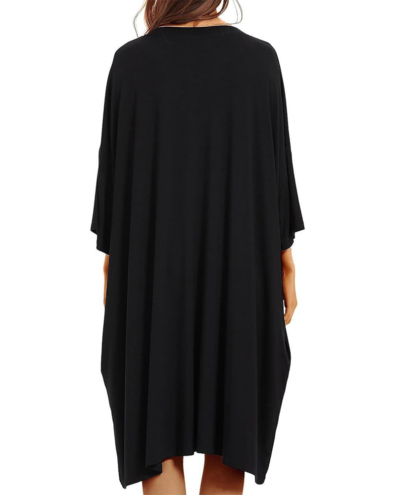 Plus Size Ultraweiches Oversize-Hemd-Schlafanzug mit Taschen