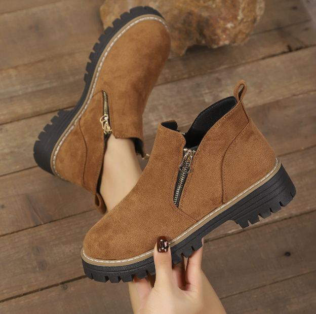 Bottines pour femmes à bout rond et fermeture éclair latérale 