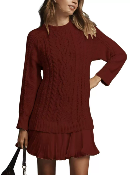 🧶🍂 Robe en maille confortable pour femme, confectionnée dans un mélange de laine – maille torsadée, douce et chaude pour l'automne/hiver 