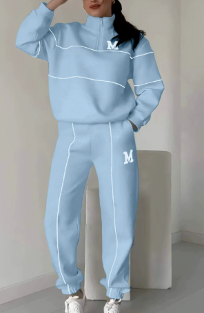 👟✨ Ensemble athleisure 2 pièces confortable – sweat-shirt à demi-zip et pantalon de jogging blancs | Liseré contrastant, confortable et stylé