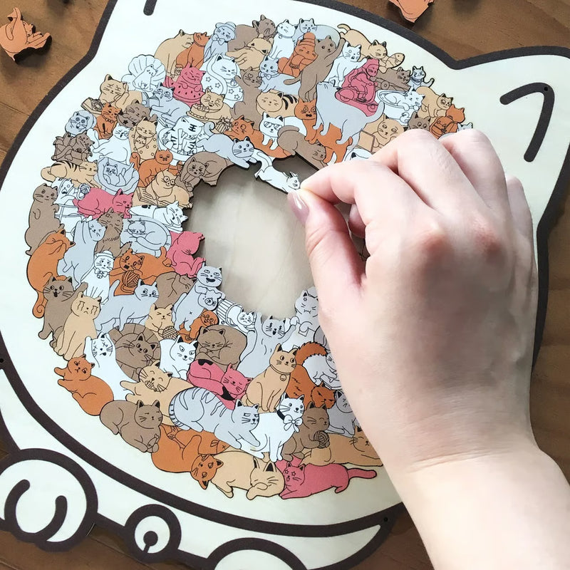 🎁Vente de Noël : 50 % de réduction🎅 Puzzle en bois de 5 pièces aux couleurs de Morandi, en forme de chat 