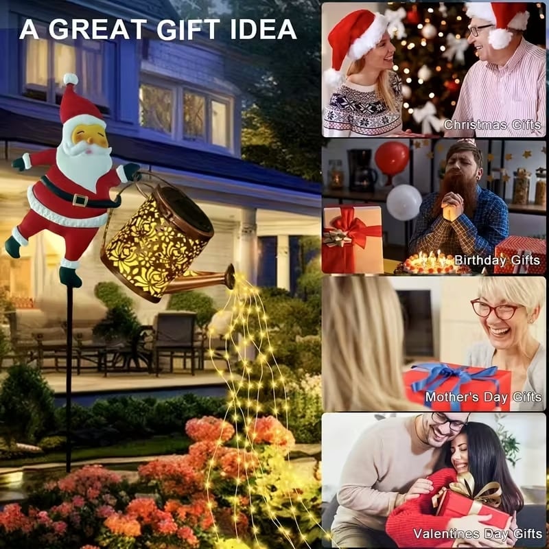 🎅✨Lumières solaires pour arrosoir du Père Noël – Décoration de jardin magique pour les fêtes ! 🌟
