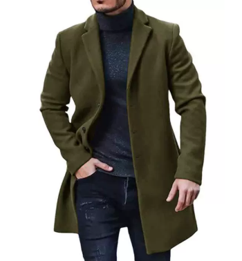 🧥 Manteau en laine confortable pour homme – Manteau gris élégant à la coupe classique pour l'hiver ❄️