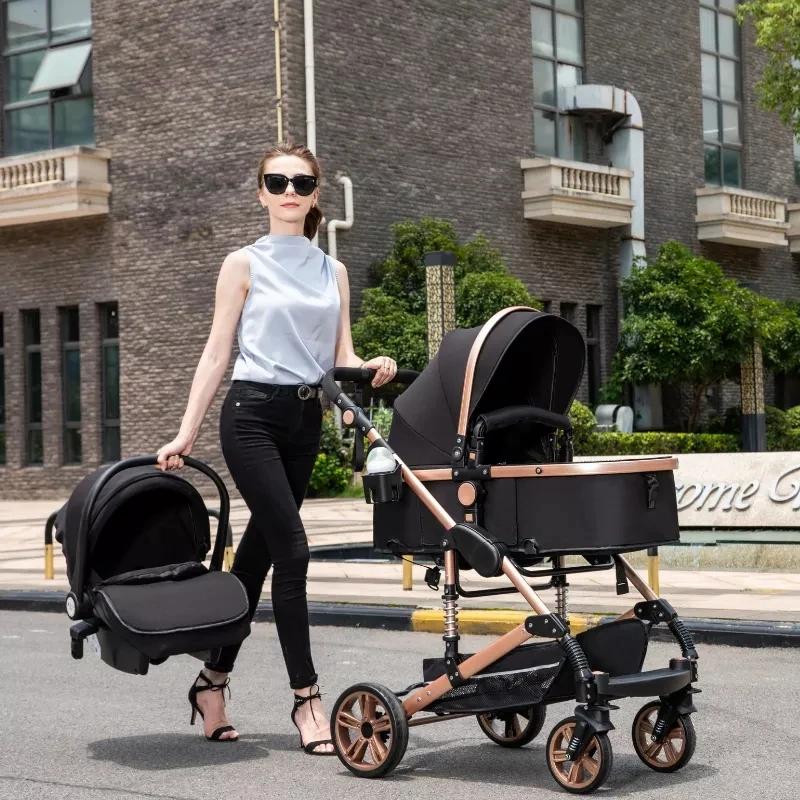 Luxuriöser 3-in-1 Kinderwagen faltbar für Reisen zusammenklappbar