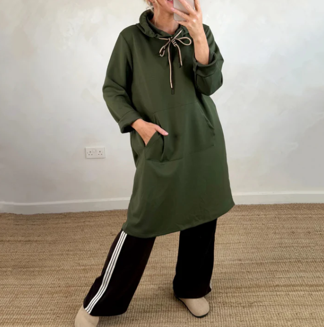 Robe longue oversize pour femme, avec capuche et poches 