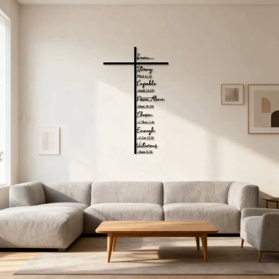 Croix et prière – Décoration murale élégante en métal, robuste et moderne 