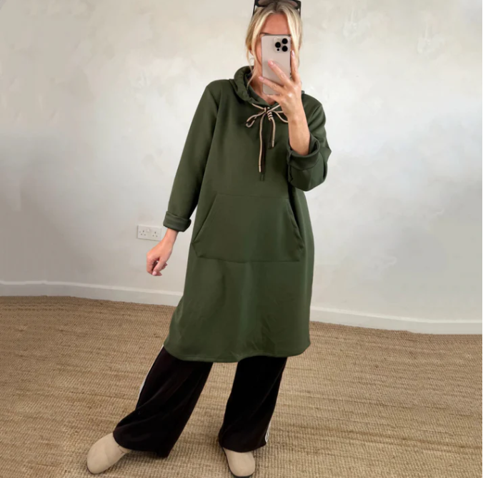 Robe longue oversize pour femme, avec capuche et poches 