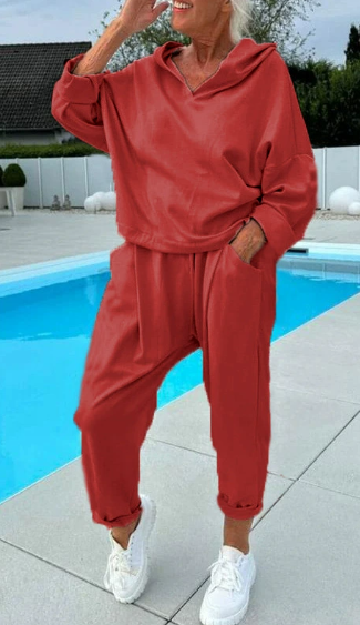 💖Begrenzter Verkauf 50 % RABATT💖Zweiteiliges einfarbiges Kapuzenpullover-Set für Damen