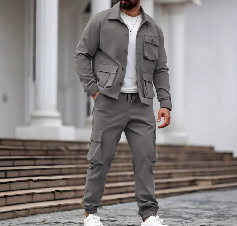 Ensemble 2 pièces pour homme : veste rétro et pantalon cargo 