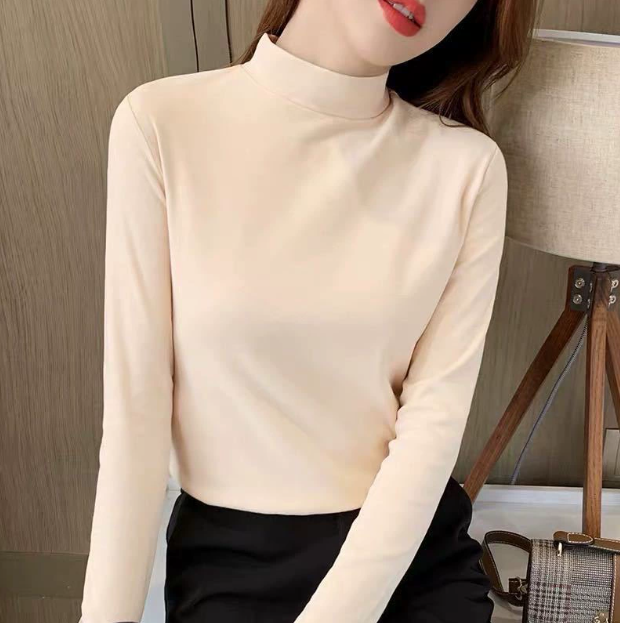 Bequemes, einfarbiges, halbhohes Langarm-Oberteil für Damen