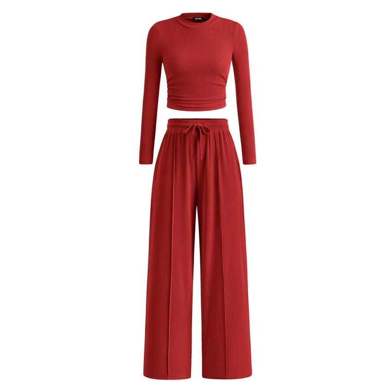 ✨❄️ Ensemble deux pièces Cozy Comfort™ pour femme – Haut court côtelé à manches longues et pantalon de détente taille large | Soldes d'hiver – 40 % de réduction 🎁