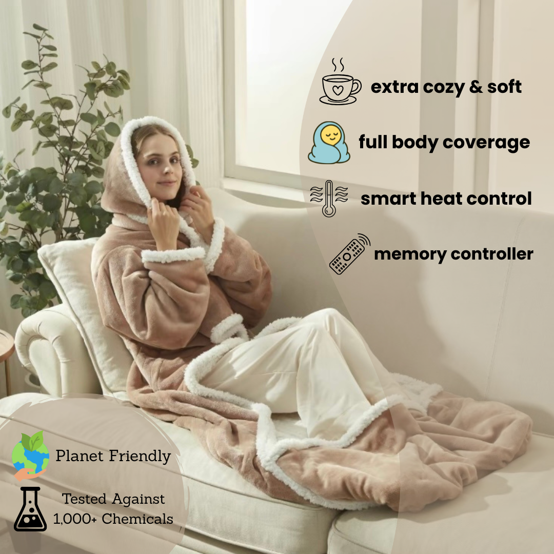 🎄 Offre de Noël : Couverture chauffante électrique douillette avec capuche – ultra douce, couverture intégrale et contrôle intelligent de la chaleur, maintenant à prix réduit 🎁 