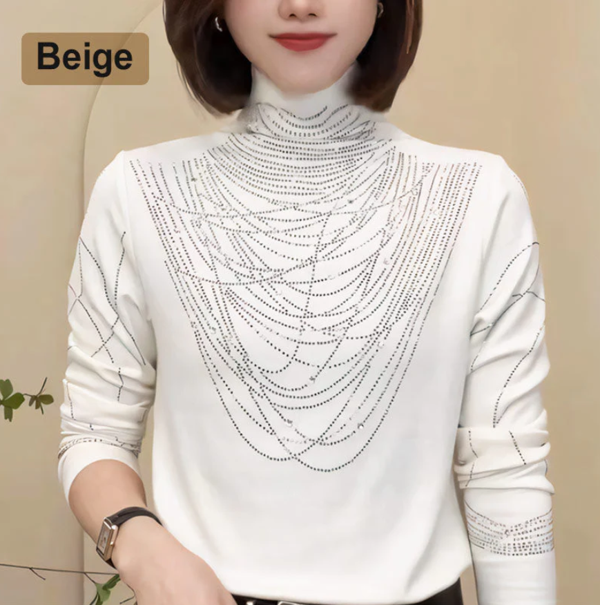 Gepolsterte Damenbluse mit hohem Kragen und langen Ärmeln