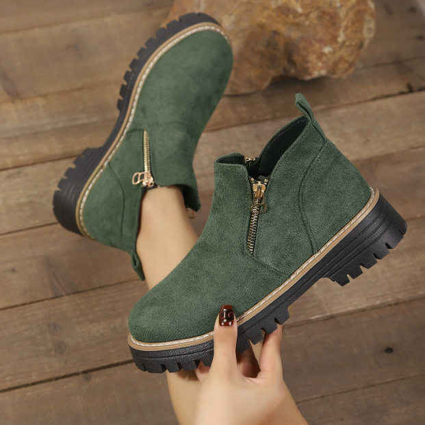 Bottines pour femmes à bout rond et fermeture éclair latérale 