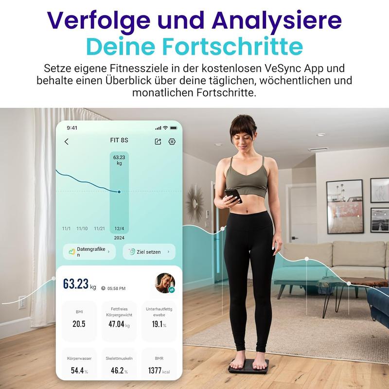 Bluetooth Körperfettwaage mit App – 13 Körperwerte, bis 180 kg