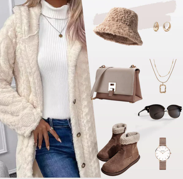 Warme Damenjacke mit Kapuze und Rautenmuster