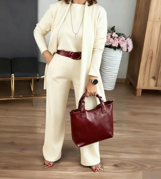 👗 Ensemble business confortable pour femme – Élégant et confortable ensemble 3 pièces composé d'un pantalon et d'un cardigan pour un look citadin parfait 🌟