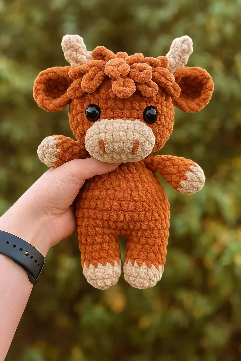 🌟 Modèle d'amigurumi vache Highland au crochet tout doux 🐮 – Kit DIY et peluches prêtes à l'emploi | 50 % de réduction pour le Black Friday 🎁