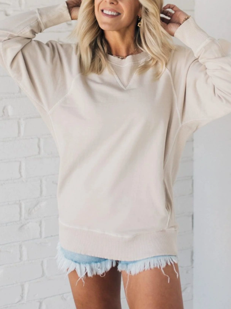 👚Damen-Pullover mit Taschen und Rippenmuster