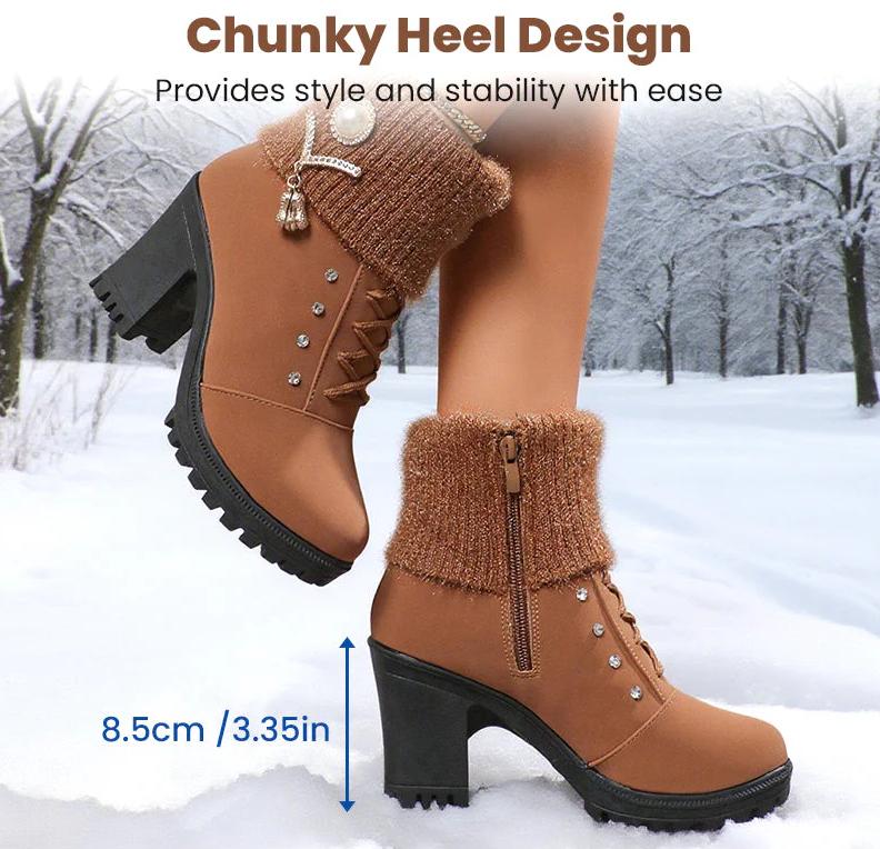 Méga offre du Black Friday ! – 50 % de réduction ! 🔥 Bottines à talons carrés pour femmes, doublées et chaudes